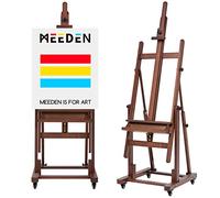 MEEDEN Caballete de estudio extra grande con marco en H - Caballete profesional de madera de haya maciza, soporte de caballete con 4 ruedas de bloqueo premium, capacidad máxima de 208.3 cm