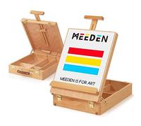 MEEDEN Caballete grande para bocetos de estudio, caballete ajustable de madera de haya maciza con caja de almacenamiento, pinceles de pintura, lienzo máximo de 28 pulgadas