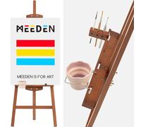 MEEDEN Caballete para Pintar de Madera de Haya y Nogal - Caballete Trípode Estilo Lira Ajustable con Portapinceles, Vaso y Base Metálica - Soporte para Lienzos, Exposiciones y Señales de Boda