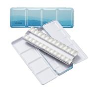 MEEDEN Caja de pintura acuarela vacía: Estuche de tinta para viajes con 26 medios recipientes - Caja portátil de paleta de pintura húmeda de metal para acuarela gouache, estudiantes de arte (azul)