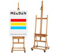 MEEDEN Grande Caballete Pintura de Madera: Regulable 190-370 cm H,Sujeta lienzos de hasta 236 cm, Profesional Caballete de Estudio con Bandeja y las Ruedas