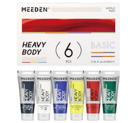 MEEDEN Heavy Body - Juego de pinturas acrílicas mate con 6 x 60 ml para lienzo y madera, juego de pintura acrílica con pigmentación intensa para principiantes y adultos