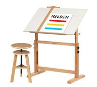 MEEDEN Juego de Mesa de Dibujo y Taburete Blanco: 90.2 x 59.7 cm, Altura Ajustable, Escritorio de Arte con Borde de lápiz y Regla, mesas de Dibujo inclinables Grandes para Artistas Adultos, Pintura