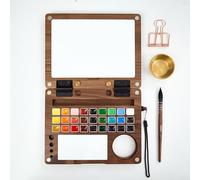 MEEDEN Juego de pintura de acuarela, colección de lujo de 27 colores con estuche de nogal negro, pinceles de pelo de ardilla natural y pinturas de grado artista, kit de acuarela de viaje perfecto para