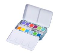 MEEDEN Juego de pintura de acuarela pastel: juego de acuarela de viaje de 12 colores con pincel en medias pastillas, pinturas de acuarela portátiles para adultos y artistas