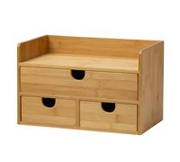 MEEDEN Organizador de escritorio con cajones: contenedor de almacenamiento de escritorio de bambú con estante, caja de organización de almacenamiento de mesa para suministros de artículos de tocador