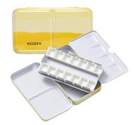 MEEDEN Paleta de Acuarela de Viaje en Lata con 12 Medias Pastillas - Caja de Paleta de Metal Portátil para Artistas Estudiantes Adultos (Amarillo)