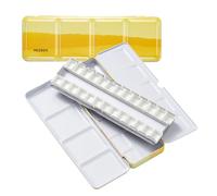 MEEDEN Paleta de Acuarela de Viaje vacía: Paleta de Acuarela portátil con 24 Medias sartenes, Caja de Lata de Pintura de Acuarela de Metal para Artistas, Estudiantes, Adultos (Amarillo)