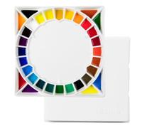 MEEDEN Paleta grande de acuarela de cerámica de 32 pozos con tapa, paleta de pintura de porcelana para pintura de acuarela con tapa, bandeja grande para mezclar para artistas, cuadrado de 12-3/5