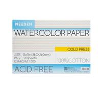 MEEDEN Papel para acuarela en bloque - 100% algodón Papel para acuarela en bloque con 20 hojas, 140lb/300gsm, papel de impresión artística libre de ácidos para acuarela, gouache, tinta y más, 38 x