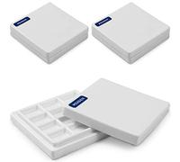 MEEDEN Paquete de 3 paletas de cerámica con Cubiertas, Paleta de Pintura para Acuarela y Mezcla de Colores Gouache, Paleta de Porcelana Blanca Pura, Paleta Multifuncional para Pasatiempos y