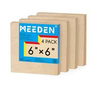 MEEDEN Tablero de lienzo de madera sin acabar: 1-1/2 pulgadas de profundidad, 6 x 6 pulgadas, paquete de 4, tablero de arte de madera en blanco para pintar