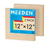 MEEDEN Tablero de lienzo de madera sin acabar: 1-1/2 pulgadas de profundidad de 12 x 12 pulgadas, paquete de 2 paneles de madera en blanco para pintar