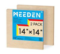 MEEDEN Tablero de lienzo de madera sin acabar: 1-1/2 pulgadas de profundidad de 14 x 14 pulgadas, paquete de 2 paneles de madera en blanco para pintar