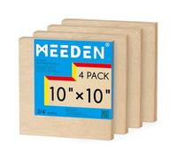 MEEDEN Tablero de lienzo de madera sin acabar: 3/4 pulgadas de profundidad, 10 x 10 pulgadas, paquete de 4 paneles de madera en blanco para pintar