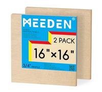 MEEDEN Tablero de lienzo de madera sin acabar: 3/4 pulgadas de profundidad y 16 x 16 pulgadas, paquete de 2 paneles de madera en blanco para pintar