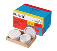 MEEDEN Taza doble de cerámica, paleta de pintura de artista de porcelana con cubierta, contenedor de pintura al óleo de lujo con bandeja de haya, paleta de cerámica artística para sostener disolventes