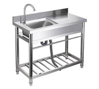 Meedlopia Fregadero de Acero Inoxidable de pie, Fregadero de Restaurante Comercial con Grifo frío, Fregadero de Cocina con Banco de Trabajo y estantes de Almacenamiento para Garaje, lavadero