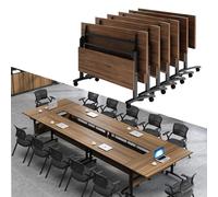 Meedlopia Mesa para Sala de conferencias, Plegable, Estilo Comercial, con Tapa abatible, móvil, para capacitación, seminarios, reuniones, con Ruedas giratorias, para Sala de Juntas