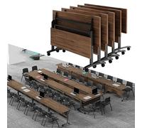 Meedlopia Mesa para Sala de conferencias, Plegable, Estilo Comercial, con Tapa abatible, móvil, para capacitación, seminarios, reuniones, con Ruedas giratorias, para Sala de Juntas