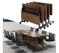 Meedlopia Mesa para Sala de conferencias, Plegable, Estilo Comercial, con Tapa abatible, móvil, para capacitación, seminarios, reuniones, con Ruedas giratorias, para Sala de Juntas