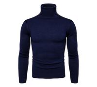 Meedot Hombres Jumpers Alto Rodar Cuello Saltador De Punto Largo Manga Suéter Tipo con Cuello de Tortuga Saltador Suéter Delgado Ajuste Pullover Tops Azul L