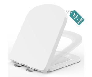 MEEJEE Asiento de inodoro cuadrado - Se adapta a inodoros cuadrados (longitud del tazón 42 - 46 cm, distancia entre orificios 13 - 17 cm), cierre suave, función de liberación rápida, tapa de inodoro