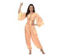 MEEK MERCERY BY KF Disfraz de danza del vientre, conjunto de dos piezas de harén y volantes para mujeres y niñas, S40, Coral claro, Small