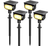 MEEKBOS Luces Solares LED Exterior para Jardín con Estaca, 3000K Luz Cálida, Sensor Crepuscular, IP65 Impermeables, Lámparas Solar para Camino, Patio, Césped y Paisajismo, Pack de 4