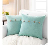 Meekio Juego de 2 Fundas de Almohada cuadradas Aguamarina de 18 x 18 Pulgadas, Fundas de Almohada de Playa con Botones de Coco para sofá, Sala de Estar, Dormitorio, decoración de Granja para el hogar