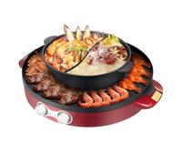 MEELRYD Horno caliente y parrilla 2 en 1, parrilla de barbacoa coreana, sartén eléctrica, 220 V, 2200 W, parrilla eléctrica con placa extraíble, fiesta de comida, olla caliente, eléctrica para olla