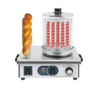 MEELRYD Máquina de Hot Dog, 450 Profi Hot Dog Maker, Temperatura 50-300 °C, cilindro de vidrio: Ø 18,9 cm / 6 litros, 2 barras para tostar, calentador de salchichas para calentar salchichas y