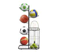 MEELRYD Soporte para pelotas de baloncesto, estante de almacenamiento extraíble con 5 soportes y cestas, estante de almacenamiento para equipos deportivos, para rugby, voleibol, fútbol