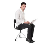 MEELRYD Trono de tambor con respaldo, taburete de tambor regulable en altura, tres patas estables con pies de goma, plegable, taburete para batería y adultos, hasta 120 kg