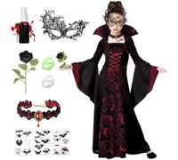 Meemion Disfraces Vampiros Niña,Disfraz Vampiro Niña,Disfraz Bruja Reina Vampiresa,Vampiresa Halloween,Vampira Accesorios para Halloween Carnaval (Negro-130)