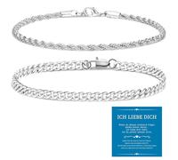 Meemion Pulseras de acero inoxidable, 2 piezas plateadas para hombres, pulsera cubana de 21 cm. Regalo para papá, hijo, hermano, esposo, con caja y tarjeta de felicitación