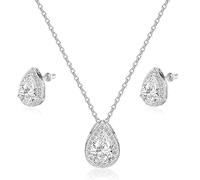 MeeQee Juegos de Joyas de Mujer Lágrima Circonita Cúbica de Collar Cristal Diamantes de Pendientes Boda Joyería Conjuntos con Collar Pendientes para Aniversario/San Valentín/Día de la Madre