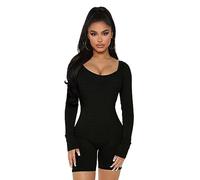 MeeQee Mono de Yoga para Mujer Larga Manga Corto Jumpsuit Con Cuello U Sexy Backless Una Pieza Bodycon Ropa Deportivo Ajustado Elástico Acanalados Romper de Fitness Yoga Gym