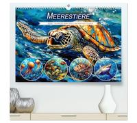 Meerestiere - Kunstvolle Reise durch die Welt der Ozeane (hochwertiger Premium Wandkalender 2026 DIN A2 quer), Kunstdruck in Hochglanz: Tiefsee-Abenteuer mit Schildkröten, Haien, Quallen und Kraken