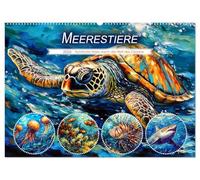 Meerestiere - Kunstvolle Reise durch die Welt der Ozeane (Wandkalender 2026 DIN A2 quer), CALVENDO Monatskalender: Tiefsee-Abenteuer mit Schildkröten, Haien, Quallen und Kraken