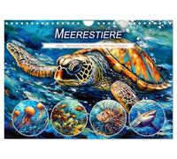Meerestiere - Kunstvolle Reise durch die Welt der Ozeane (Wandkalender 2026 DIN A4 quer), CALVENDO Monatskalender: Tiefsee-Abenteuer mit Schildkröten, Haien, Quallen und Kraken