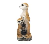 Meerkat Garden Statue - Mother And Meerkats Sculpture With Solar Lantern | 4.33x4.33x9.84 Inches Animal Decoration Hanging Ornaments Suitable For Balcony, Patio, Yard Ornament