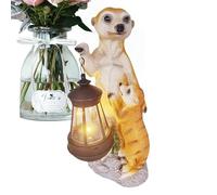 Meerkat Garden Statue - Mother And Meerkats Sculpture With Solar Lantern | 4.33x4.33x9.84 Inches Animal Decoration Hanging Ornaments Suitable For Balcony, Patio, Yard Ornament
