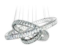 MEEROSEE Moderna lámpara de araña de cristal, lámpara de techo LED, contemporánea, ajustable, acero inoxidable, 3 anillos, luces de araña de 27.56 pulgadas + 19.7 pulgadas + 11.8 pulgadas (cristal