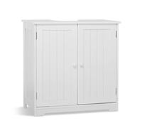 Meerveil Armario bajo el mostrador, Armario de Suelo del baño, de Madera, con Dos Puertas y Dos Compartimentos, para Ahorrar Espacio, de pie, 60 x 30 x 60 cm, para el baño, Blanco