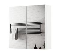Meerveil Armario de Pared con Espejo de baño, Armario de Almacenamiento con 2 Puertas y 2 estantes, de Madera, Estilo Moderno, para baño, 45 x 13 x 45 cm, Color Blanco