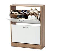 Meerveil Armario de zapatos de 2 cajones, armario de zapatos de madera, gabinete de almacenamiento de zapatos de 2 niveles, organizador de zapatos moderno para sala de estar, 63 x 24 x 81 cm (largo x ancho x alto)