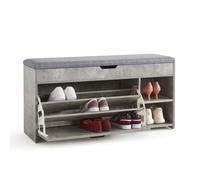 Meerveil Banco Zapatero con Asiento, Banco de Almacenamiento con cajón abatible y Espacio de Almacenamiento Abierto, Estilo Industrial de Madera, para Pasillo, Entrada, 100 x 52 x 30 cm, Color Gris