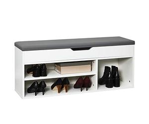 Meerveil Banco Zapatero, Zapatero con Asiento Acolchado Zapatero Madera Almacenamiento con Cajón 2 estantes,104 x 45 x 30 (Blanco)