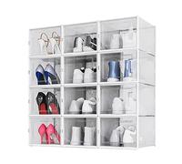 Meerveil Caja de Zapatos 12 Pcs,Caja De Almacenamiento,Organizador de Zapatos Transparente,Apilable y Impermeable,Zapatería de Plástico,Estante Para Zapatos,Fácil de Montar,Ahorro de Espacio